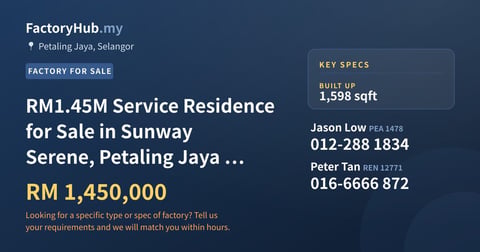 Residential For Sale - RM1.45M Service Residence for Sale in Sunway Serene, Petaling Jaya – 1598sf - Petaling Jaya, Selangor