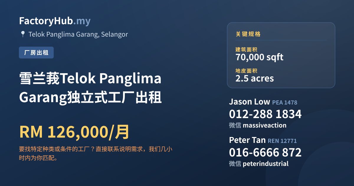 工厂 出租 - 雪兰莪Telok Panglima Garang独立式工厂出租 - Telok Panglima Garang, Selangor
