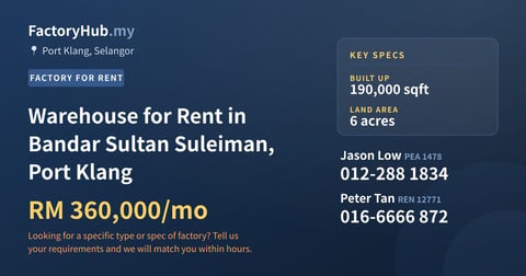 Factory For Rent - Warehouse for Rent in Bandar Sultan Suleiman, Port Klang - Port Klang, Selangor