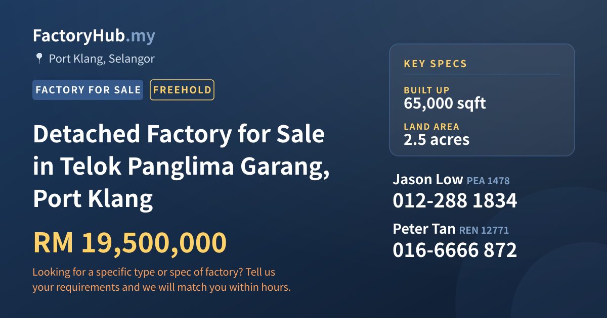 Factory For Sale - Detached Factory for Sale in Telok Panglima Garang, Port Klang - Port Klang, Selangor