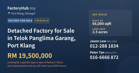 Factory For Sale - Detached Factory for Sale in Telok Panglima Garang, Port Klang - Port Klang, Selangor