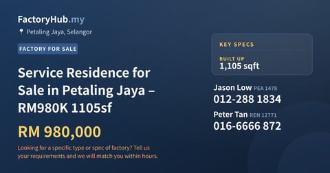 Residential For Sale - Service Residence for Sale in Petaling Jaya – RM980K 1105sf - Petaling Jaya, Selangor