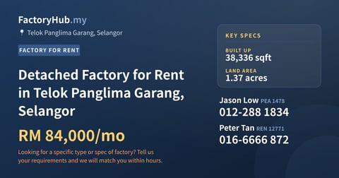 Factory For Rent - Detached Factory for Rent in Telok Panglima Garang, Selangor - Telok Panglima Garang, Selangor