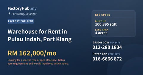 Factory For Rent - Warehouse for Rent in Pulau Indah, Port Klang - Port Klang, Selangor