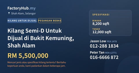 Kilang Untuk Dijual - Kilang Semi-D Untuk Dijual di Bukit Kemuning, Shah Alam - Shah Alam, Selangor