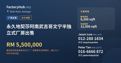 工厂 出售 - 永久地契莎阿南武吉哥文宁半独立式厂房出售 - Shah Alam, Selangor