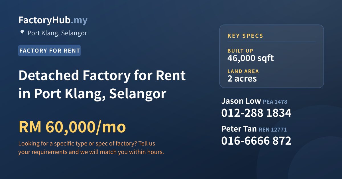 Factory For Rent - Detached Factory for Rent in Port Klang, Selangor - Port Klang, Selangor