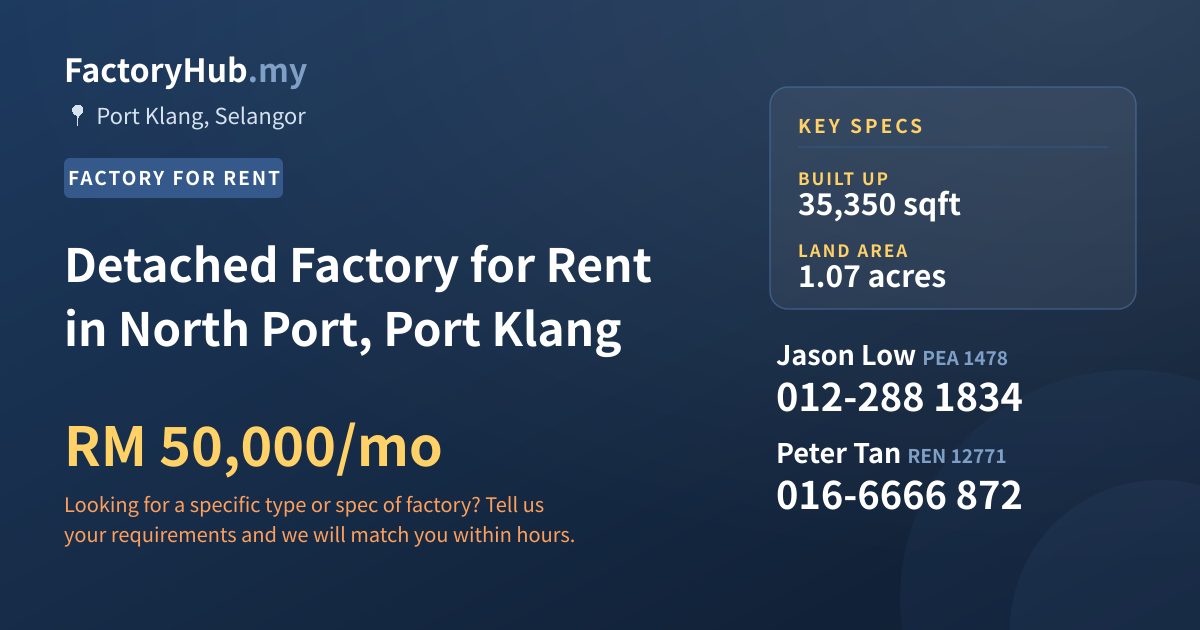 Factory For Rent - Detached Factory for Rent in North Port, Port Klang - Port Klang, Selangor