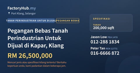 Tanah Untuk Dijual - Pegangan Bebas Tanah Perindustrian Untuk Dijual di Kapar, Klang - Port Klang, Selangor