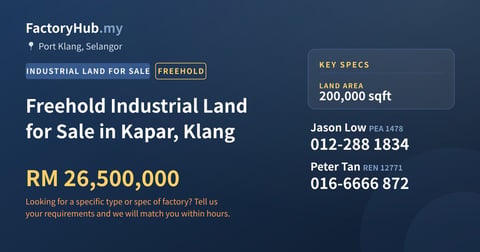 Land For Sale - Freehold Industrial Land for Sale in Kapar, Klang - Port Klang, Selangor