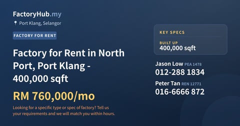 Factory For Rent - Factory for Rent in North Port, Port Klang - 400,000 sqft - Port Klang, Selangor