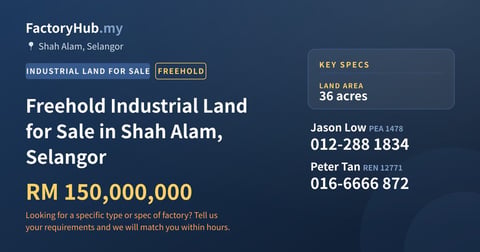 Land For Sale - Freehold Industrial Land for Sale in Shah Alam, Selangor - Shah Alam, Selangor