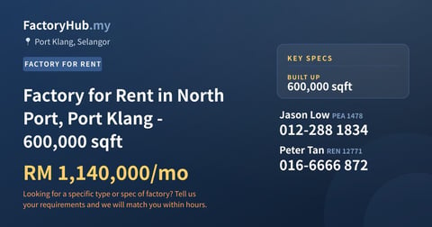 Factory For Rent - Factory for Rent in North Port, Port Klang - 600,000 sqft - Port Klang, Selangor