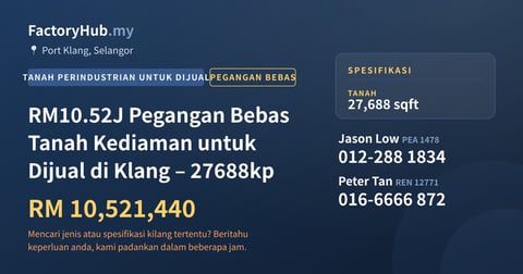 Tanah Untuk Dijual - RM10.52J Pegangan Bebas Tanah Kediaman untuk Dijual di Klang – 27688kp - Port Klang, Selangor