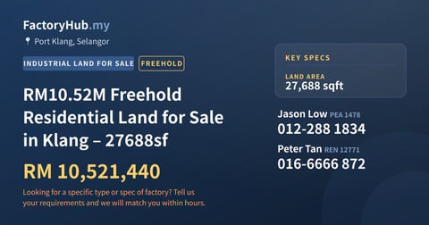 Land For Sale - RM10.52M Freehold Residential Land for Sale in Klang – 27688sf - Port Klang, Selangor