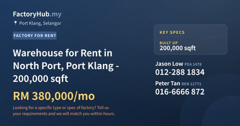 Factory For Rent - Warehouse for Rent in North Port, Port Klang - 200,000 sqft - Port Klang, Selangor