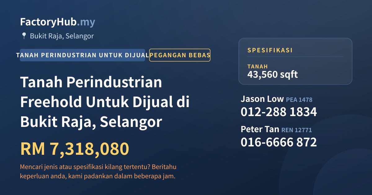 Tanah Untuk Dijual - Tanah Perindustrian Freehold Untuk Dijual di Bukit Raja, Selangor - Bukit Raja, Selangor