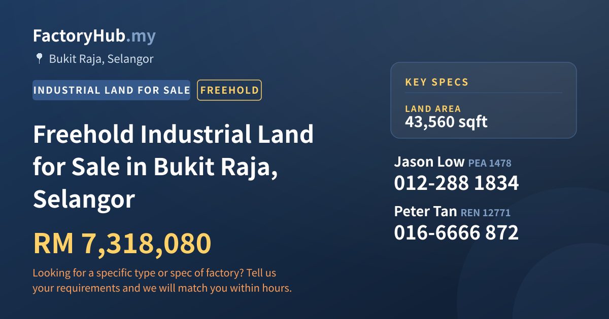 Land For Sale - Freehold Industrial Land for Sale in Bukit Raja, Selangor - Bukit Raja, Selangor