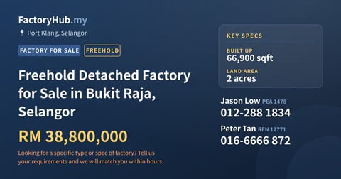 Factory For Sale - Freehold Detached Factory for Sale in Bukit Raja, Selangor - Port Klang, Selangor
