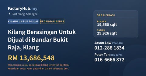 Kilang Untuk Dijual - Kilang Berasingan Untuk Dijual di Bandar Bukit Raja, Klang - Port Klang, Selangor