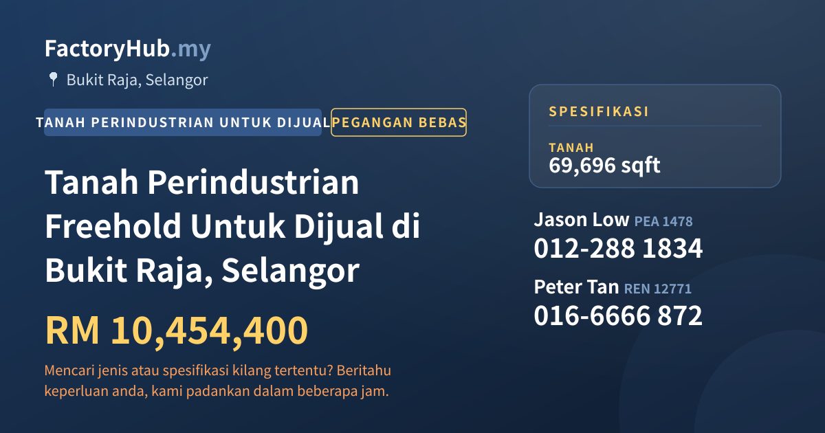Tanah Untuk Dijual - Tanah Perindustrian Freehold Untuk Dijual di Bukit Raja, Selangor - Bukit Raja, Selangor
