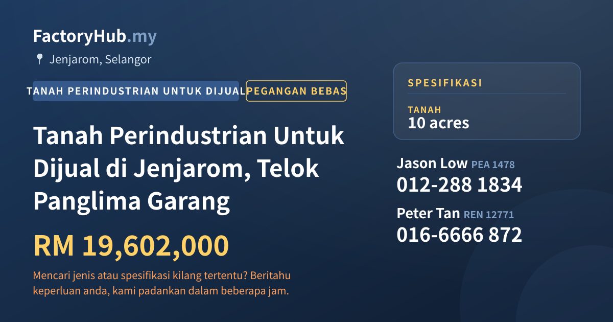 Tanah Untuk Dijual - Tanah Perindustrian Untuk Dijual di Jenjarom, Telok Panglima Garang - Jenjarom, Selangor