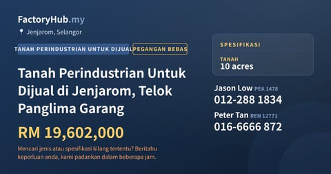 Tanah Untuk Dijual - Tanah Perindustrian Untuk Dijual di Jenjarom, Telok Panglima Garang - Jenjarom, Selangor