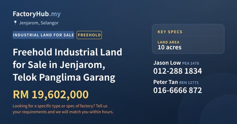 Land For Sale - Freehold Industrial Land for Sale in Jenjarom, Telok Panglima Garang - Jenjarom, Selangor