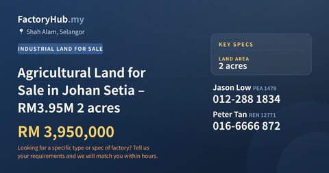 Land For Sale - Agricultural Land for Sale in Johan Setia – RM3.95M 2 acres - Shah Alam, Selangor