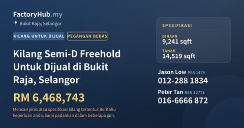 Kilang Untuk Dijual - Kilang Semi-D Freehold Untuk Dijual di Bukit Raja, Selangor - Bukit Raja, Selangor