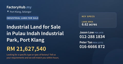 Land For Sale - Industrial Land for Sale in Pulau Indah Industrial Park, Port Klang - Port Klang, Selangor