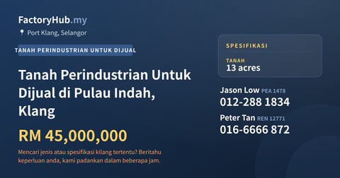 Tanah Untuk Dijual - Tanah Perindustrian Untuk Dijual di Pulau Indah, Klang - Port Klang, Selangor