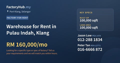 Factory For Rent - Warehouse for Rent in Pulau Indah, Klang - Port Klang, Selangor