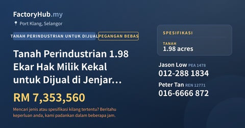 Tanah Untuk Dijual - Tanah Perindustrian 1.98 Ekar Hak Milik Kekal untuk Dijual di Jenjarom, Klang - Port Klang, Selangor