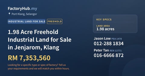 Land For Sale - 1.98 Acre Freehold Industrial Land for Sale in Jenjarom, Klang - Port Klang, Selangor