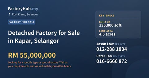 Factory For Sale - Detached Factory for Sale in Kapar, Selangor - Port Klang, Selangor
