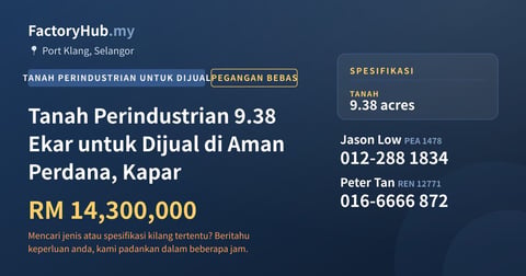Tanah Untuk Dijual - Tanah Perindustrian 9.38 Ekar untuk Dijual di Aman Perdana, Kapar - Port Klang, Selangor