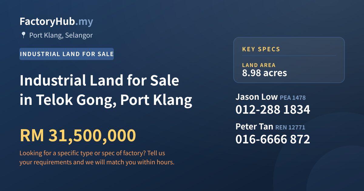 Land For Sale - Industrial Land for Sale in Telok Gong, Port Klang - Port Klang, Selangor