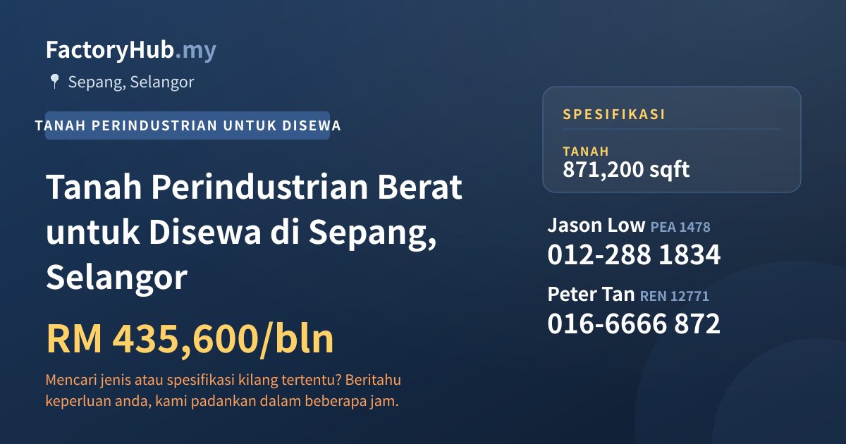 Tanah Untuk Disewa - Tanah Perindustrian Berat untuk Disewa di Sepang, Selangor - Sepang, Selangor