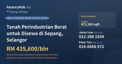 Tanah Untuk Disewa - Tanah Perindustrian Berat untuk Disewa di Sepang, Selangor - Sepang, Selangor