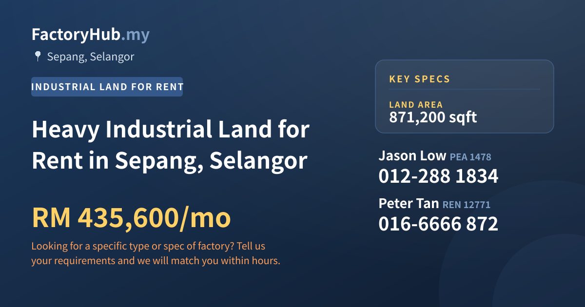 Land For Rent - Heavy Industrial Land for Rent in Sepang, Selangor - Sepang, Selangor