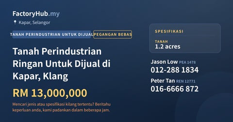 Tanah Untuk Dijual - Tanah Perindustrian Ringan Untuk Dijual di Kapar, Klang - Kapar, Selangor
