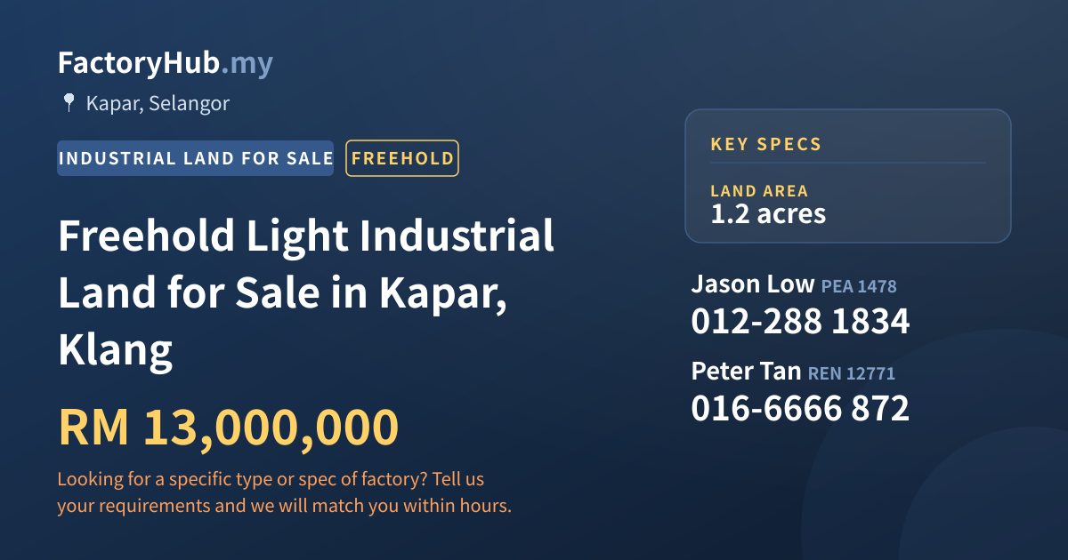 Land For Sale - Freehold Light Industrial Land for Sale in Kapar, Klang - Kapar, Selangor