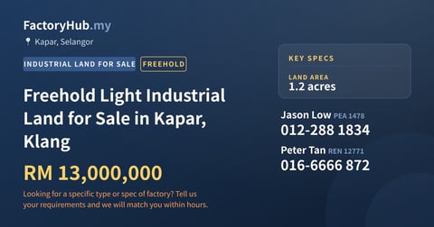 Land For Sale - Freehold Light Industrial Land for Sale in Kapar, Klang - Kapar, Selangor