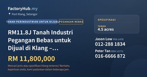 Tanah Untuk Dijual - RM11.8J Tanah Industri Pegangan Bebas untuk Dijual di Klang – 196020kp - Port Klang, Selangor