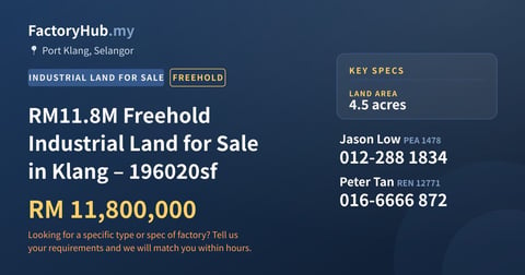Land For Sale - RM11.8M Freehold Industrial Land for Sale in Klang – 196020sf - Port Klang, Selangor