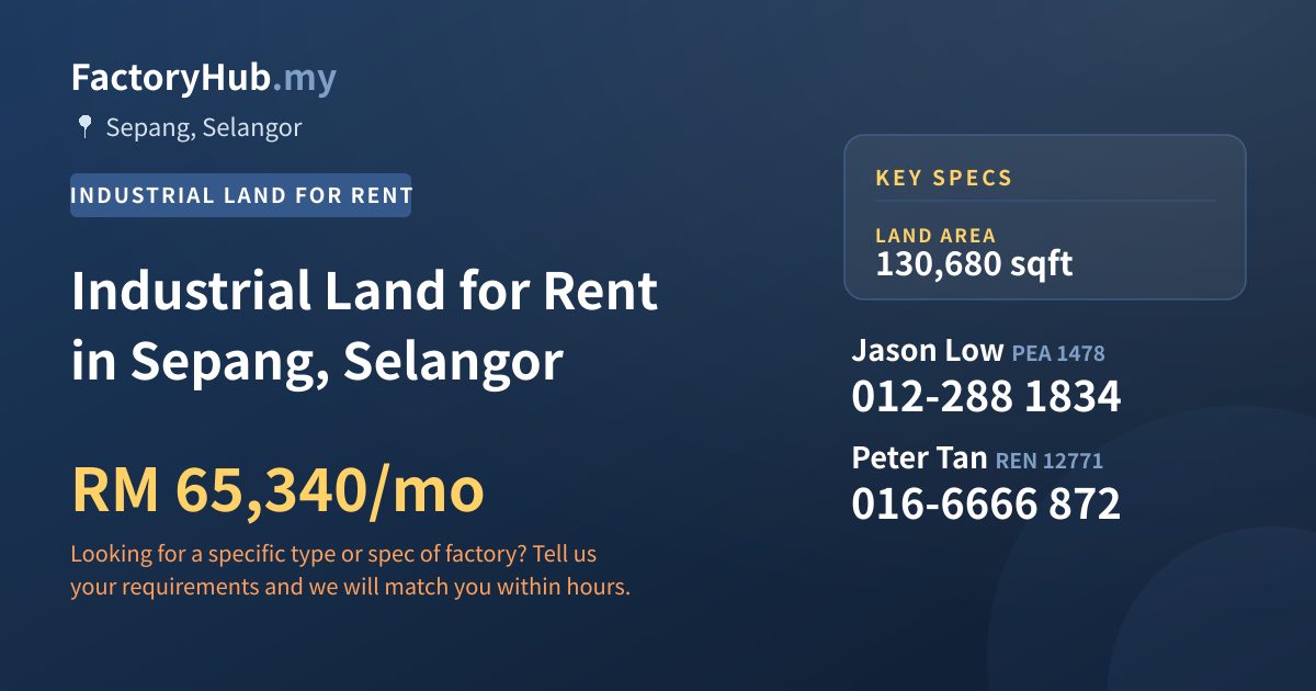 Land For Rent - Industrial Land for Rent in Sepang, Selangor - Sepang, Selangor