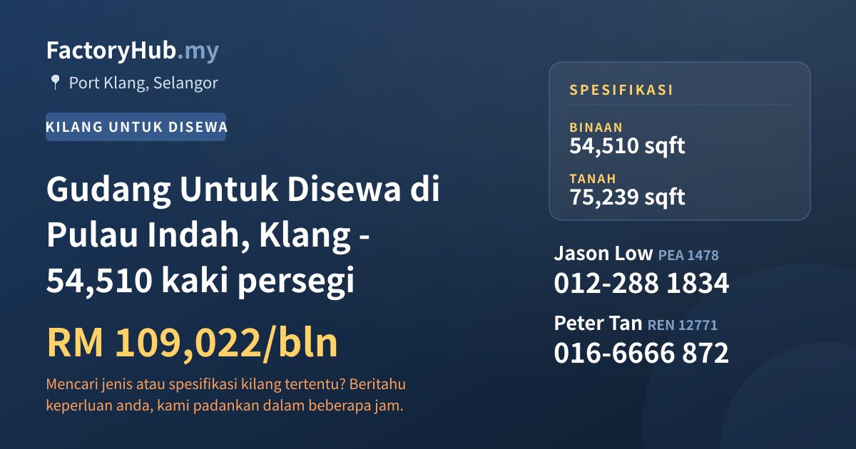 Kilang Untuk Disewa - Gudang Untuk Disewa di Pulau Indah, Klang - 54,510 kaki persegi - Port Klang, Selangor