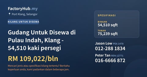 Kilang Untuk Disewa - Gudang Untuk Disewa di Pulau Indah, Klang - 54,510 kaki persegi - Port Klang, Selangor