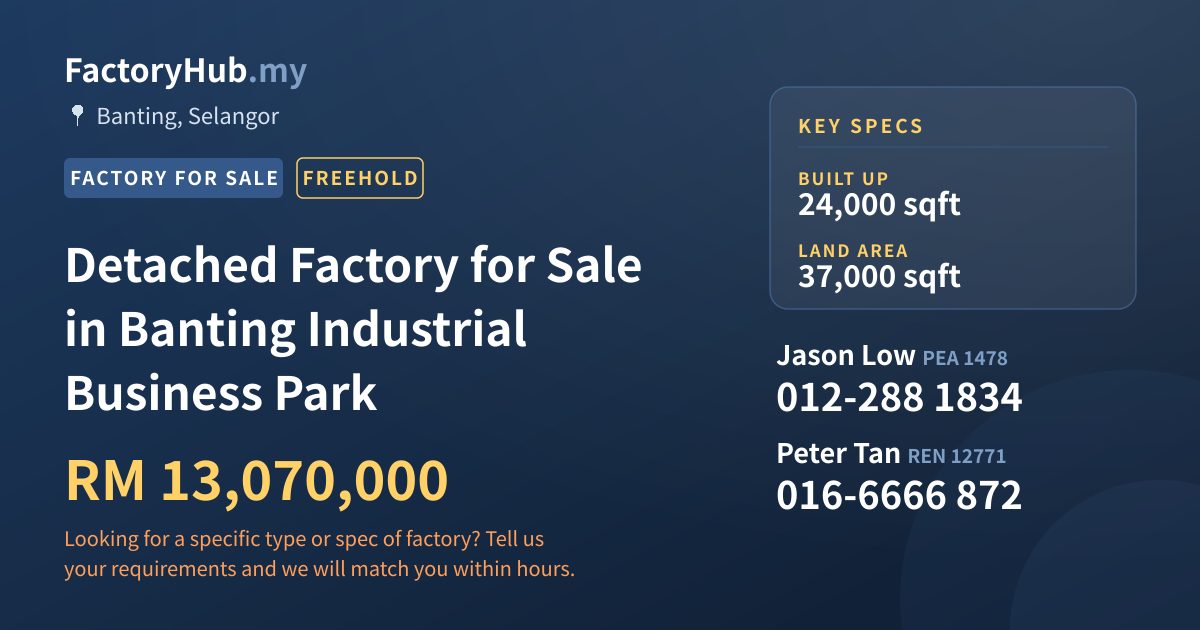 Factory For Sale - Detached Factory for Sale in Banting Industrial Business Park - Banting, Selangor